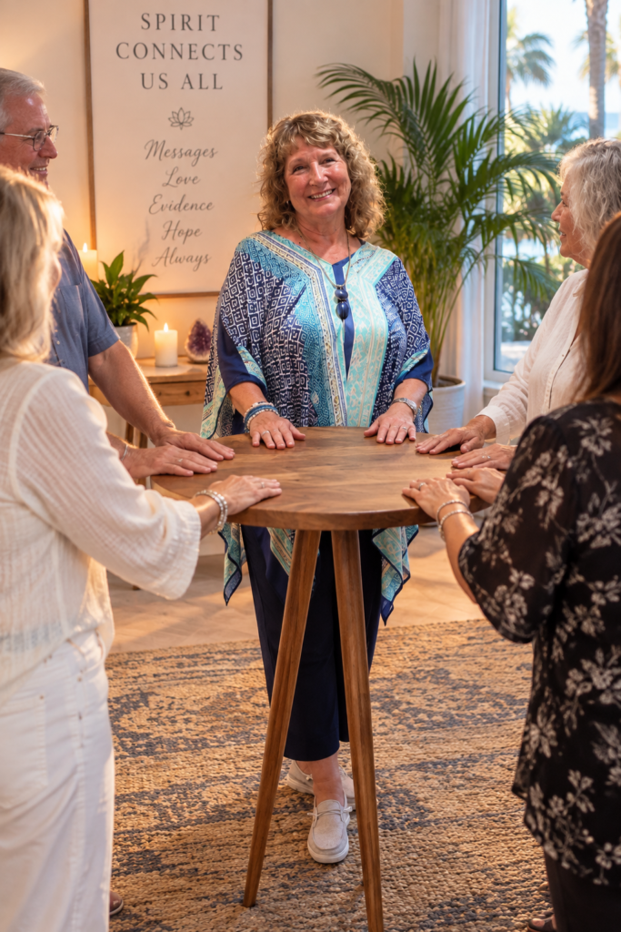 Three-legged wooden table used for table tipping in Sarasota